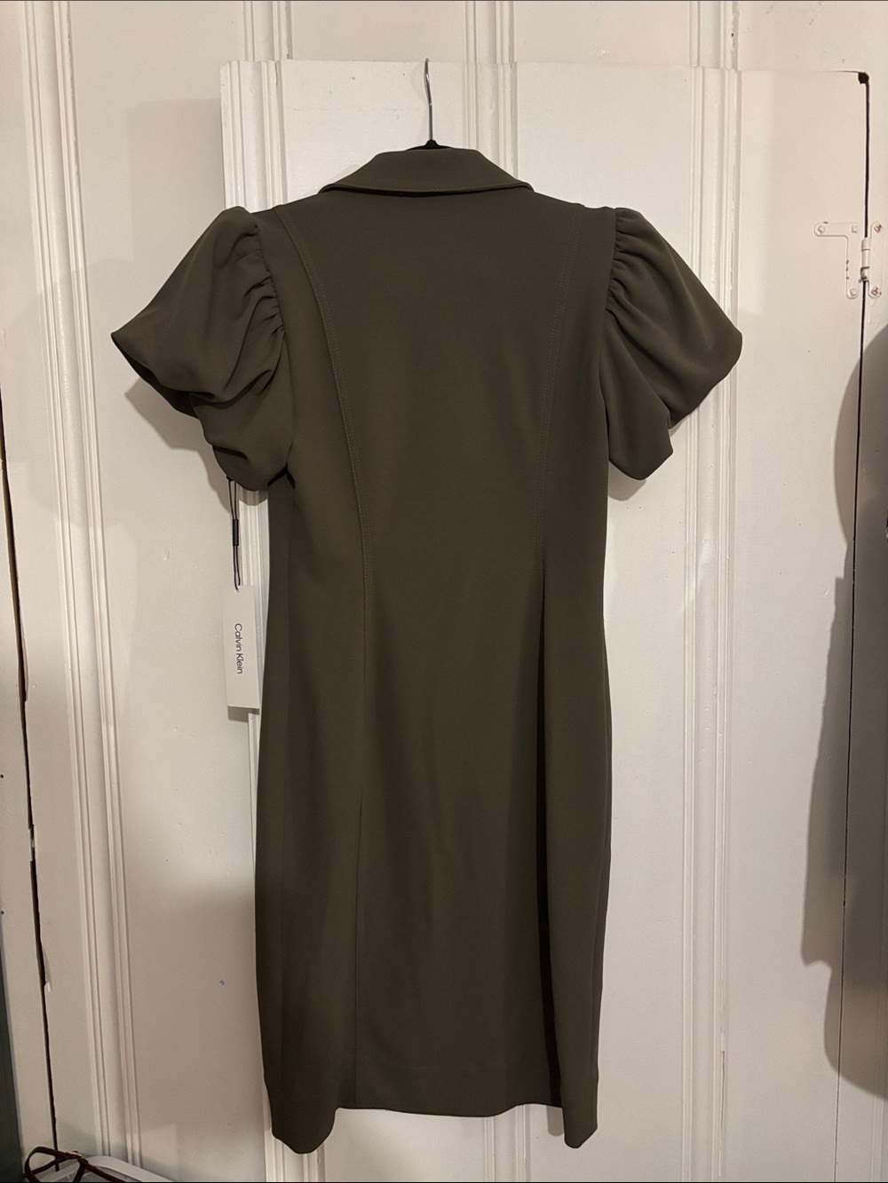 Calvin Klein Olive Button-Down Puff Sleeve Midi Dress - Picture 4 of 4